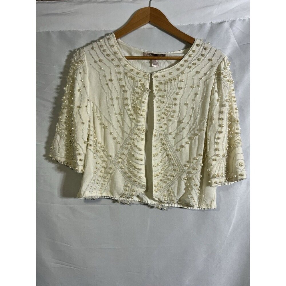 Forever 21 Vtg Pearl Bead Crop Jacket XS